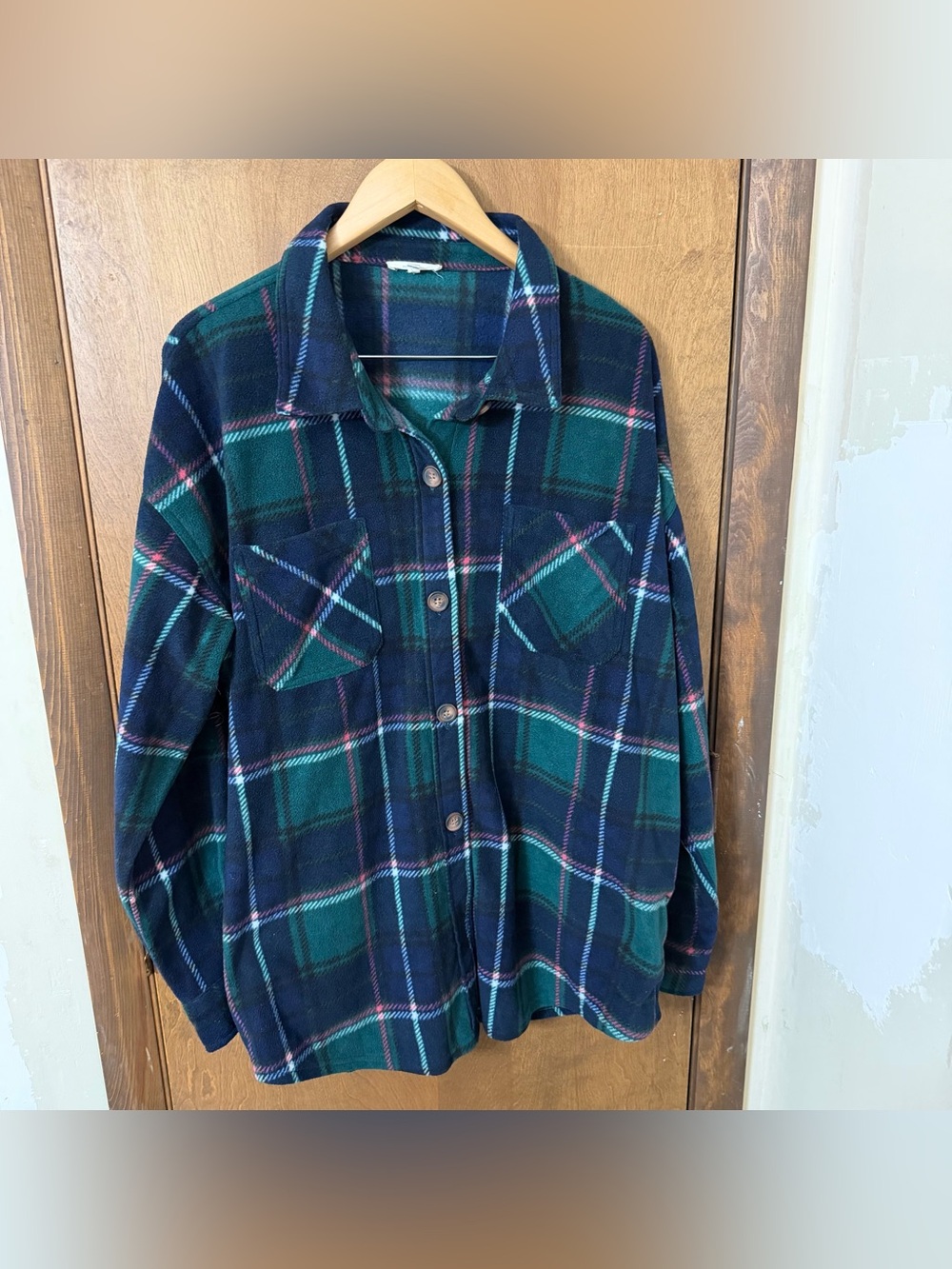 Maurices XXL Green & Navy Plaid Flannel Shacket